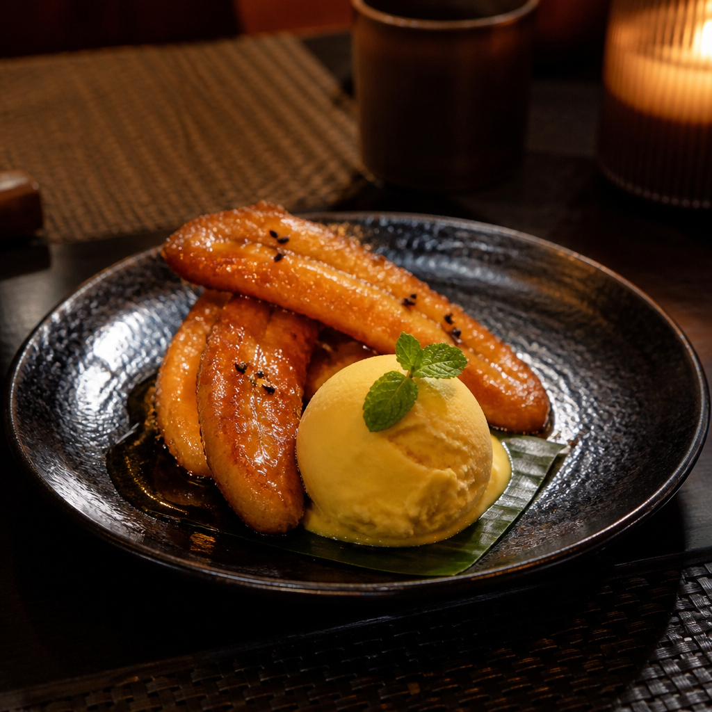 Fried Banana with Mango Ice Cream